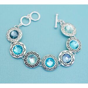Vintage Art Deco Blue Faux Gems Bracelet 8 inch - E10
